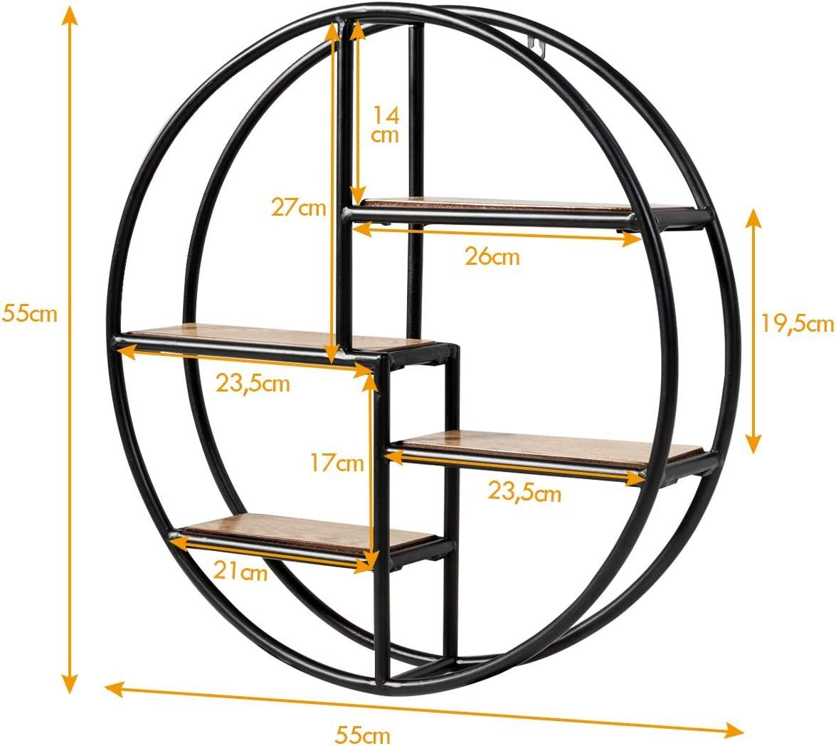 KOMFOTTEU Wandregal Hängeregal, Rundes Schweberegal, aus Holz & Metall – Bild 4 von 5