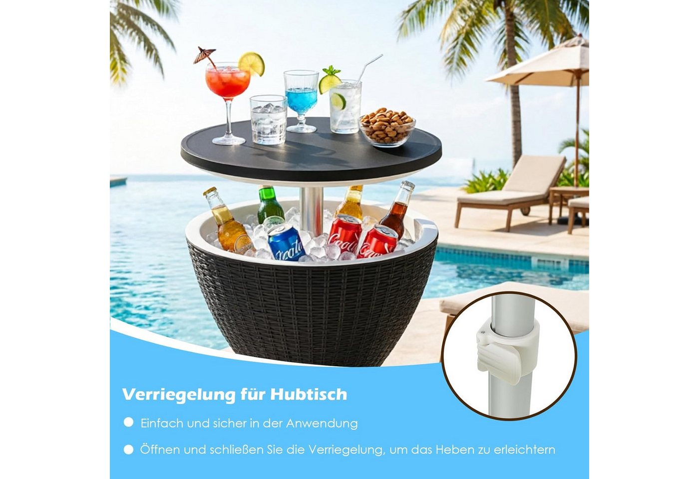 KOMFOTTEU Weinkühler 30L Eiskübel, mit Ablassschraube & Deckel, multifunktional, wetterfest, tragbar – Bild 3 von 5