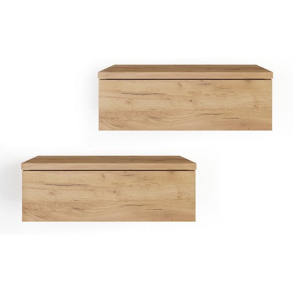 KOMTO Wandregal mit Schublade 2er Set Nachttisch Wandschublade Monaco 2 pcs, Wandschublade Nachtschrank Hängend, Monaco 46 x 30 x 15 cm
