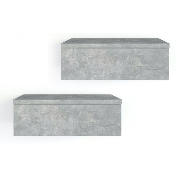 KOMTO Wandregal mit Schublade 2er Set Nachttisch Wandschublade Monaco 2 pcs, Wandschublade Nachtschrank Hängend, Monaco 46 x 30 x 15 cm