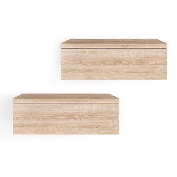KOMTO Wandregal mit Schublade 2er Set Nachttisch Wandschublade Monaco 2 pcs, Wandschublade Nachtschrank Hängend, Monaco 46 x 30 x 15 cm