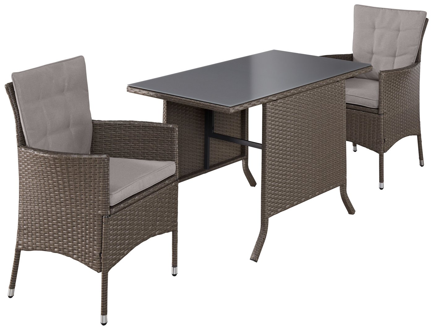 KONIFERA Garten-Essgruppe Balkonset "Mailand", (Set, 7-tlg., 2x Sessel, 1x Tisch 112x65 cm, inkl. Auflagen, Polyrattan), Tischplatte aus Sicherheitsglas – Bild 3 von 5
