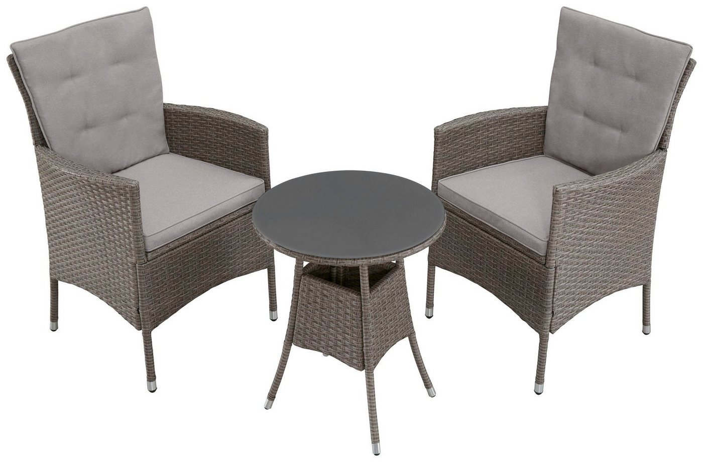 KONIFERA Garten-Essgruppe Balkonset "Mailand", (Set, 7-tlg., 2 Sessel, Tisch Ø 50 cm, inkl. Auflagen), Polyrattan, Tischplatte aus Sicherheitsglas, verzinkter S – Bild 2 von 5