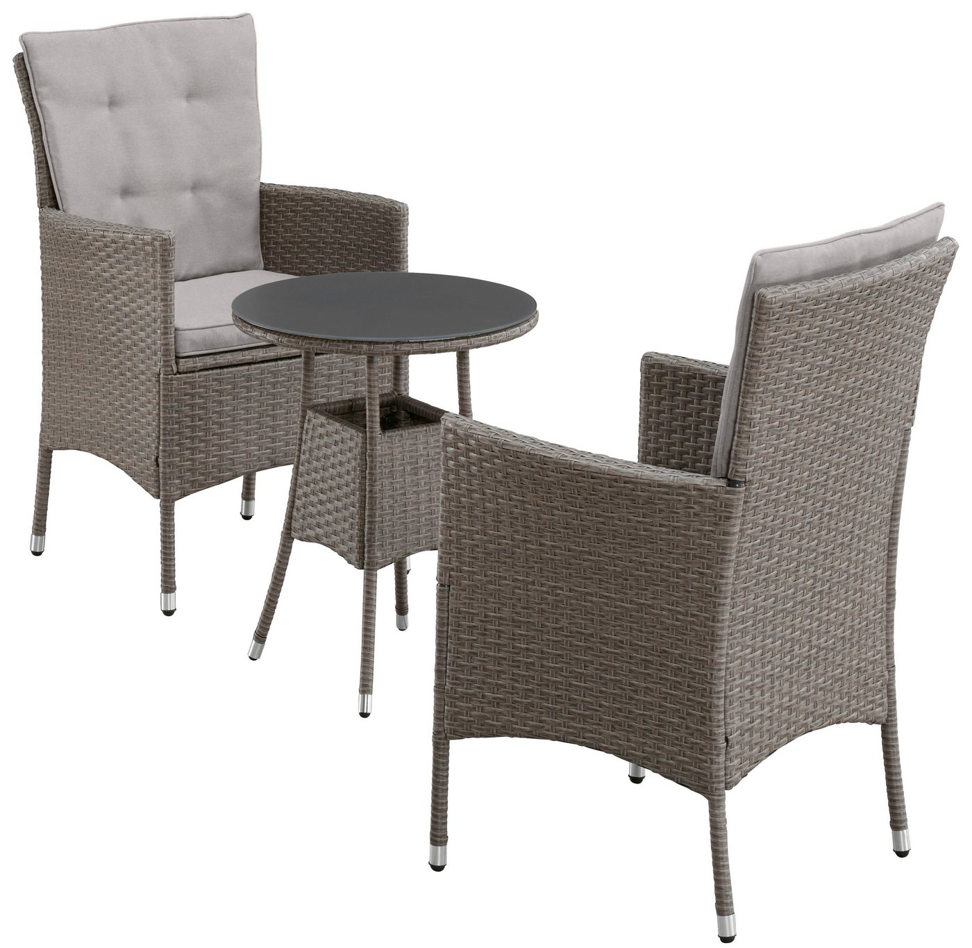 KONIFERA Garten-Essgruppe Balkonset "Mailand", (Set, 7-tlg., 2 Sessel, Tisch Ø 50 cm, inkl. Auflagen), Polyrattan, Tischplatte aus Sicherheitsglas, verzinkter S – Bild 3 von 5