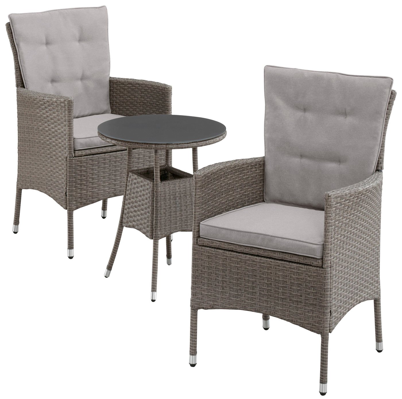 KONIFERA Garten-Essgruppe Balkonset "Mailand", (Set, 7-tlg., 2 Sessel, Tisch Ø 50 cm, inkl. Auflagen), Polyrattan, Tischplatte aus Sicherheitsglas, verzinkter S – Bild 4 von 5