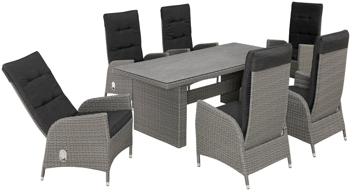 KONIFERA Garten-Essgruppe Brisbane, (Set, 13-tlg., 6 Sessel, Rückenlehne verstellbar, inkl. Auflagen, Tisch 92x192x74 cm), Aluminium/Polyrattan, Tischplatte aus – Bild 2 von 5