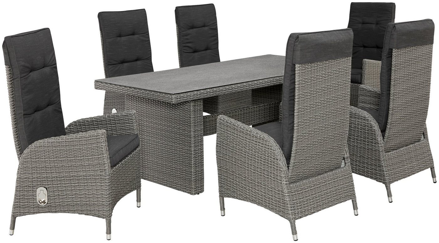 KONIFERA Garten-Essgruppe Brisbane, (Set, 13-tlg., 6 Sessel, Rückenlehne verstellbar, inkl. Auflagen, Tisch 92x192x74 cm), Aluminium/Polyrattan, Tischplatte aus – Bild 3 von 5