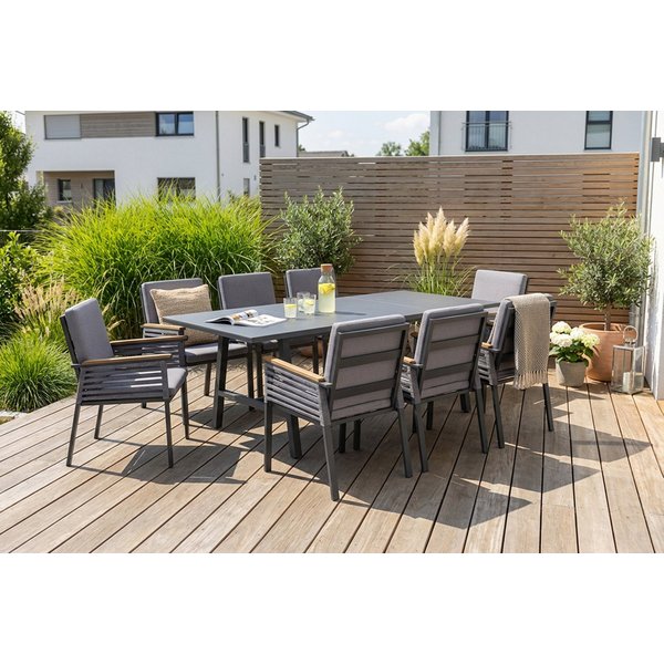 KONIFERA Garten-Essgruppe Diningset »Edessa«, (Set, 25-tlg., 8 Sessel, Tisch 97x220x74cm, inkl. Auflagen), Armlehne mit Seilgeflecht und Nonwood-Latten