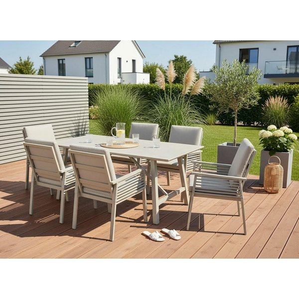 KONIFERA Garten-Essgruppe Edessa, (Set, 19-tlg., 6x Sessel, 6x Sitzauflagen, 6x Rückenauflagen,1x Tisch), bestehend aus 6 Sesseln mit Auflagen, 1 Tisch