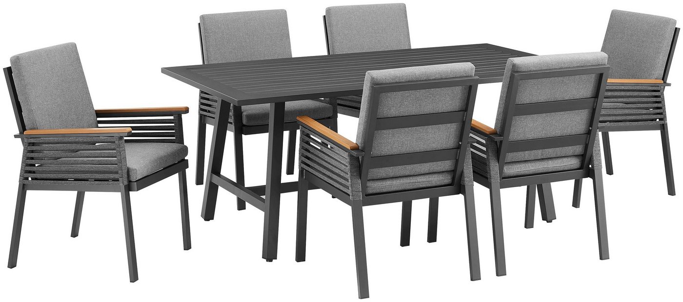KONIFERA Garten-Essgruppe Edessa, (Set, 19-tlg., 6x Sessel, 6x Sitzauflagen, 6x Rückenauflagen,1x Tisch), Tischplatte aus Alu-Lamellen,Armlehne mit Seilgeflecht – Bild 2 von 5