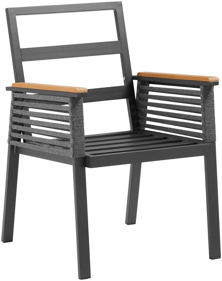 KONIFERA Garten-Essgruppe Edessa, (Set, 19-tlg., 6x Sessel, 6x Sitzauflagen, 6x Rückenauflagen,1x Tisch), Tischplatte aus Alu-Lamellen,Armlehne mit Seilgeflecht – Bild 5 von 5