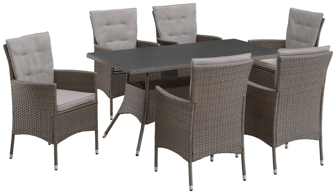 KONIFERA Garten-Essgruppe Mailand, (Set, 19-tlg., 6x Sessel, 6x Sitzauflagen, 6x Rückenauflagen, 1x Tisch), Tischplatte aus Sicherheitsglas, Staufläche unter de – Bild 2 von 5