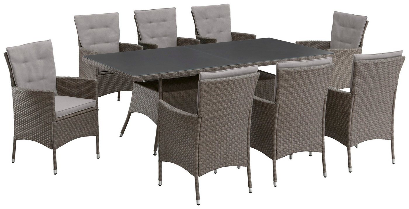 KONIFERA Garten-Essgruppe Mailand, (Set, 25-tlg., 8x Sessel, 8x Sitzauflage, 8x Rückenauflage, 1x Tisch), Polyrattan, verzinkter Stahl, Ablagefläche unter der T – Bild 2 von 5
