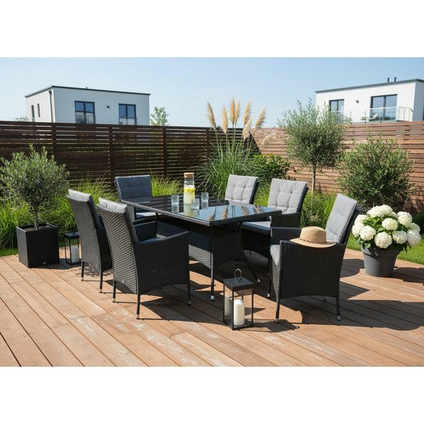 KONIFERA Garten-Essgruppe Mailand, (Set, 19-tlg., 6x Sessel, 6x Sitzauflagen, 6x Rückenauflagen, 1x Tisch), 6 Sessel, 6 Sitz,- und 6 Rückenkissen, 1 Tisch, 1 Gr