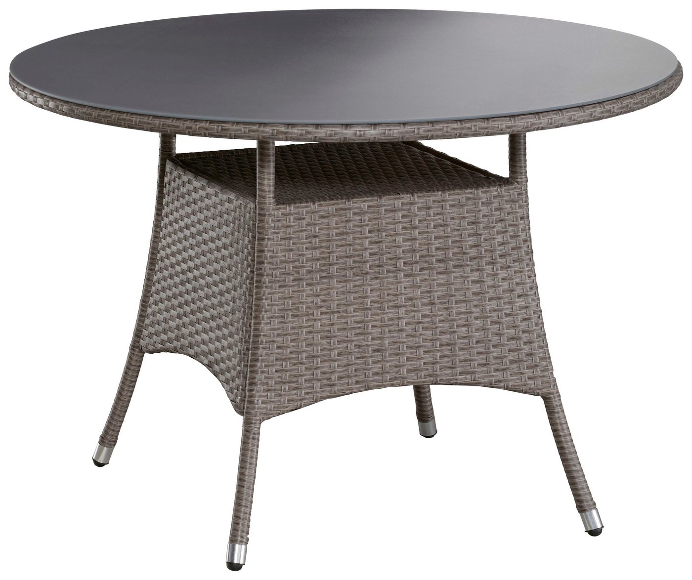 KONIFERA Garten-Essgruppe Mailand, (Set, 13-tlg., 4 Sessel, Tisch Ø 100 cm, inkl. Auflagen), Polyrattan, Stahl, Braun, Tischplatte aus Sicherheitsglas – Bild 4 von 5