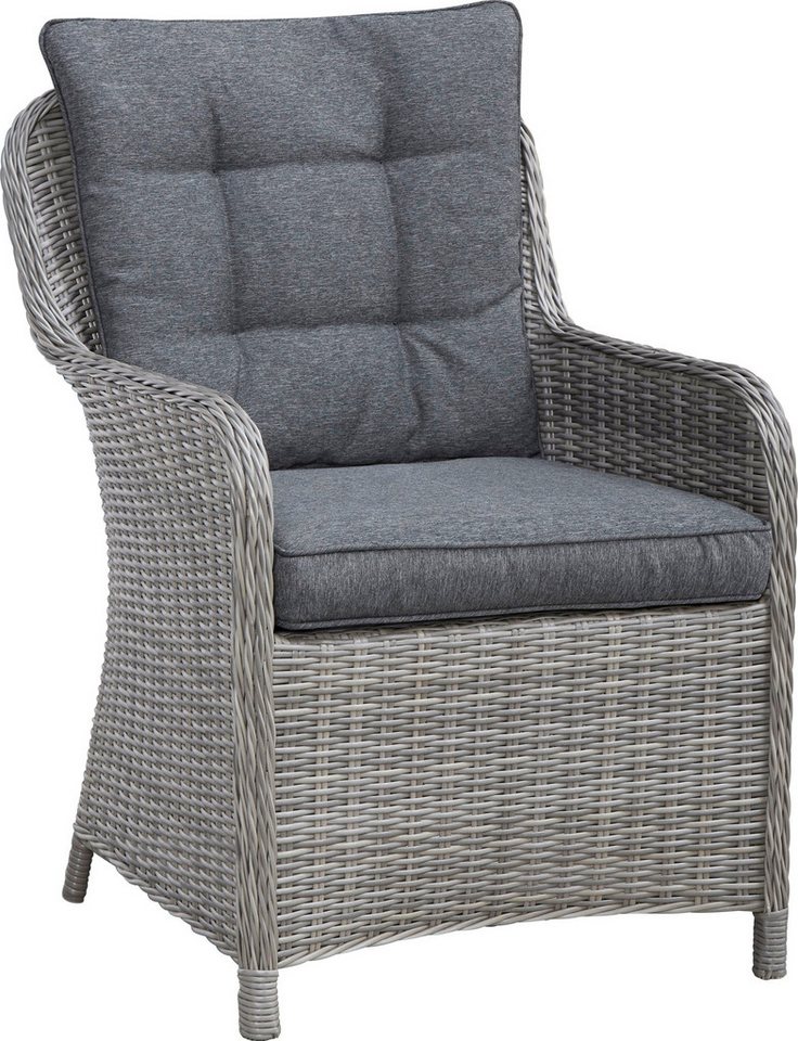 KONIFERA Garten-Essgruppe Menorca, (Set, 13-tlg., 4x Sessel, 1x Tisch ØxH: 120x75cm, inkl. Auflagen), Polyrattan, Aluminium, Tischplatte aus 5mm starkem Sicherh – Bild 5 von 5