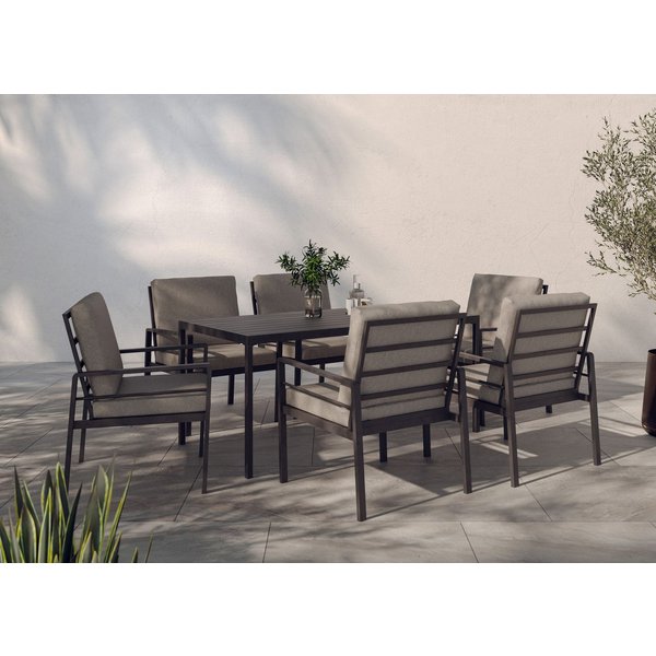KONIFERA Garten-Essgruppe »New Jersey«, (Set, 19-tlg., 6 Sessel, Tisch 80x160x71 cm, inkl. Auflagen), Aluminium/Polyrattan