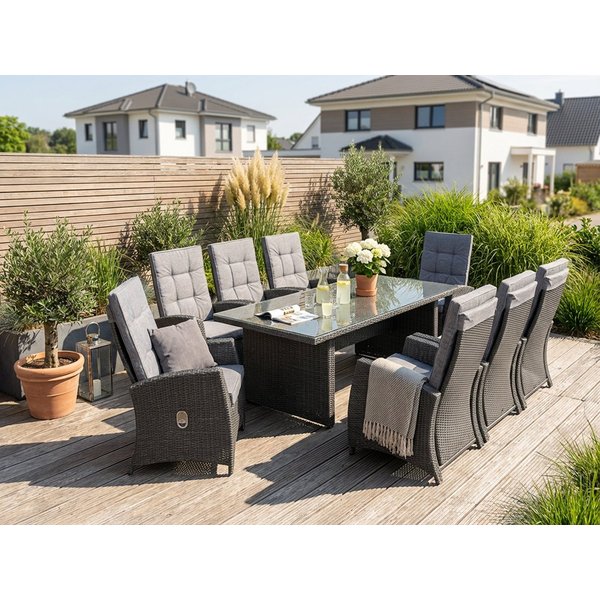 KONIFERA Garten-Essgruppe »New Paris«, (Set, 25-tlg., 8 Sessel, Rückenlehne verstellbar, Tisch 100x200x75 cm, inkl. Auflagen), Aluminium/Polyrattan