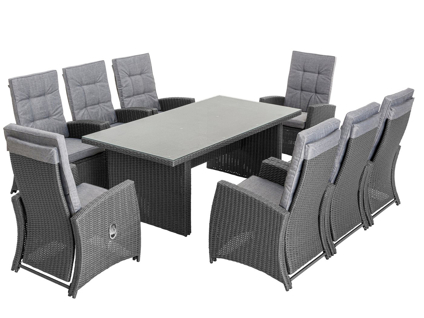 KONIFERA Garten-Essgruppe »New Paris«, (Set, 25-tlg., 8 Sessel, Rückenlehne verstellbar, Tisch 100x200x75 cm, inkl. Auflagen), Aluminium/Polyrattan – Bild 2 von 5