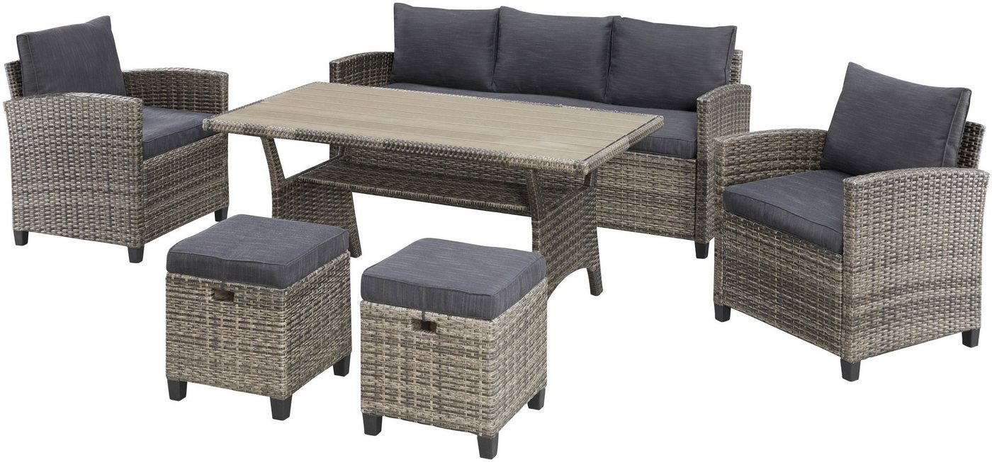 KONIFERA Gartenlounge-Set Amsterdam, (Set, 16-tlg., 1x 3er Sofa, 1x 2 Sessel, 2x Hocker, 1xTisch 144,5x74x67cm,Polyrattan), Stahl, Ablagefläche unter dem Tisch, – Bild 2 von 5