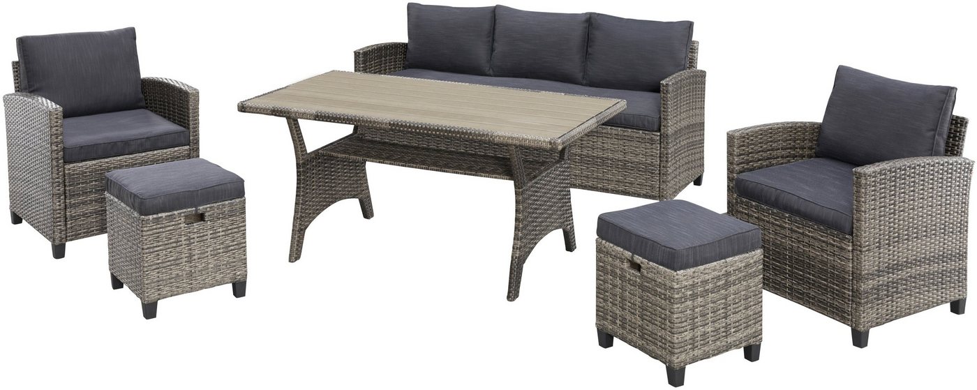 KONIFERA Gartenlounge-Set Amsterdam, (Set, 16-tlg., 1x 3er Sofa, 1x 2 Sessel, 2x Hocker, 1xTisch 144,5x74x67cm,Polyrattan), Stahl, Ablagefläche unter dem Tisch, – Bild 3 von 5