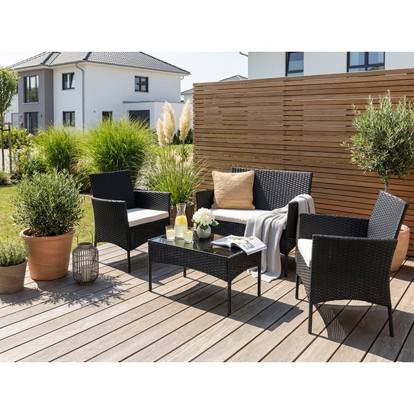 KONIFERA Gartenlounge-Set Balkonset »Palma«, (Set, 7-tlg., 1x2er Sofa, 2 Sessel, Tisch 41x71x39 cm, inkl. Auflagen), Stahl/Polyrattan