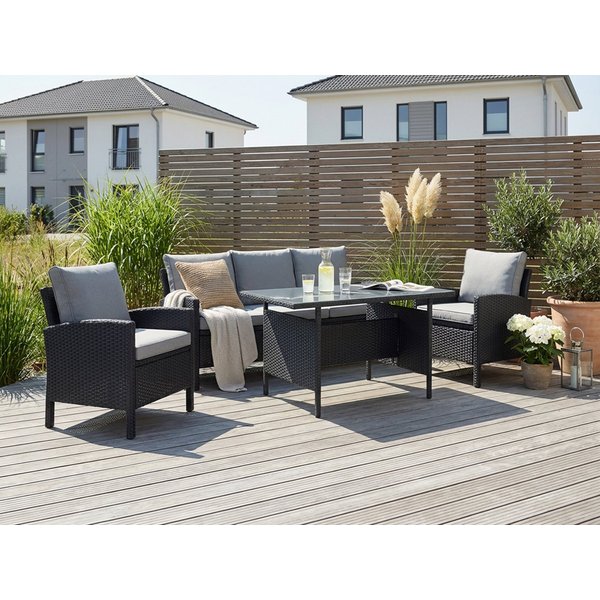 KONIFERA Gartenlounge-Set »Brooklyn«, (Set, 12-tlg., 1x 3er Sofabank, 2 Sessel, Tisch 66x120x74 cm, inkl. Auflagen), Stahl/Polyrattan