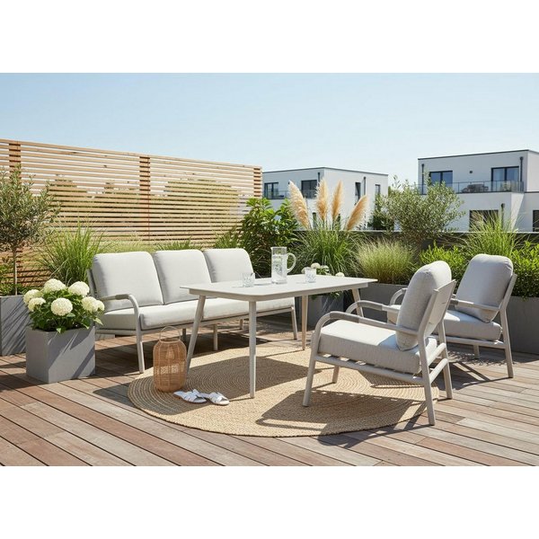 KONIFERA Gartenlounge-Set Fernando, (Set, 14-tlg., 1x 3er Bank, 2x Sessel, 4x Sitzauflagen, 5x Rückenauflagen, 1x Tisch), bestehend aus 2 Sesseln, 1 Sofa, 1 Tis