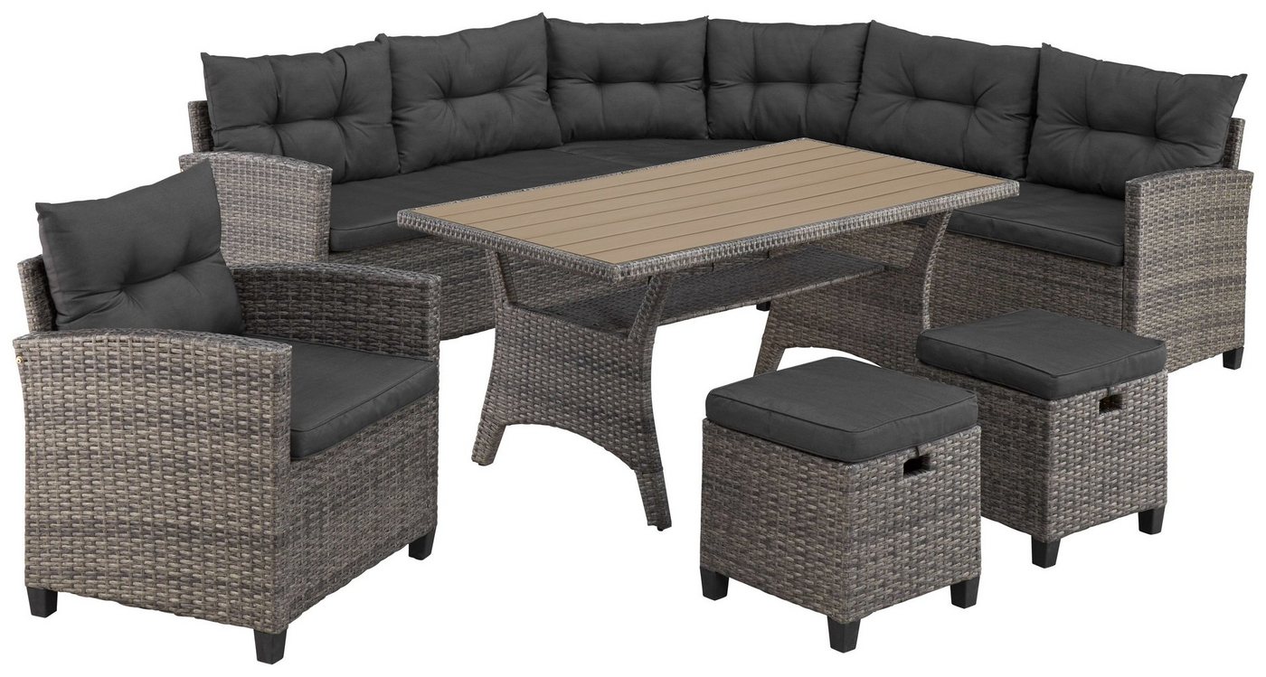KONIFERA Gartenlounge-Set Keros Premium, (Set, 20-tlg., 2x 2er Sofa, 1x Ecke, 1x Sessel, 2x Hocker, 1x Tisch 145x75x67,5cm), Ecklounge, Polyrattan, Stahl, geeig – Bild 2 von 5