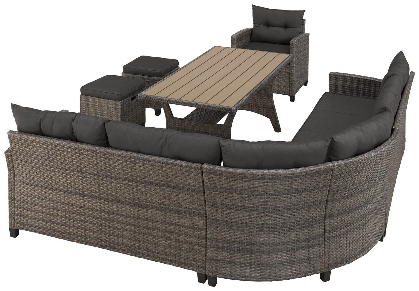 KONIFERA Gartenlounge-Set Keros Premium, (Set, 20-tlg., 2x 2er Sofa, 1x Ecke, 1x Sessel, 2x Hocker, 1x Tisch 145x75x67,5cm), Ecklounge, Polyrattan, Stahl, geeig – Bild 3 von 5