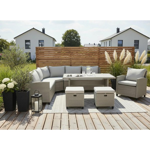 KONIFERA Gartenlounge-Set Keros Premium XL, (Set, 20-tlg., 2x 2er Sofa, 1x Ecke, 1x Sessel, 2x Hocker, 1x Tisch), bestehend aus 3 Sofas, 1 Sessel, 2 Hocker, 14 