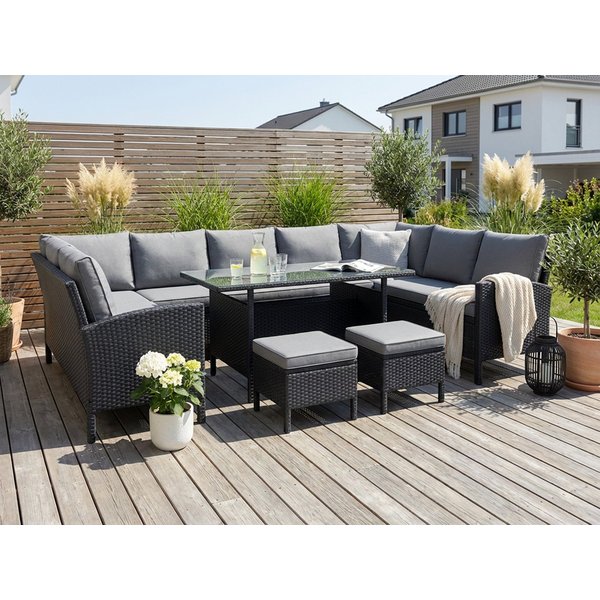 KONIFERA Gartenlounge-Set »Miami«, (Set, 22-tlg., 3x 3er Sofabank, Tisch 66x120x74 cm, 2 Hocker, inkl. Auflagen), Stahl/Polyrattan