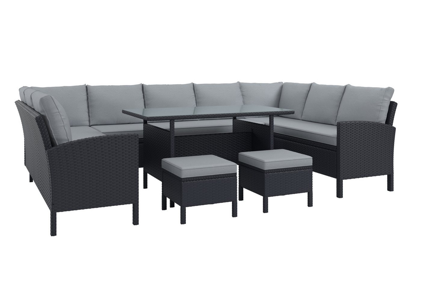 KONIFERA Gartenlounge-Set »Miami«, (Set, 22-tlg., 3x 3er Sofabank, Tisch 66x120x74 cm, 2 Hocker, inkl. Auflagen), Stahl/Polyrattan – Bild 2 von 5