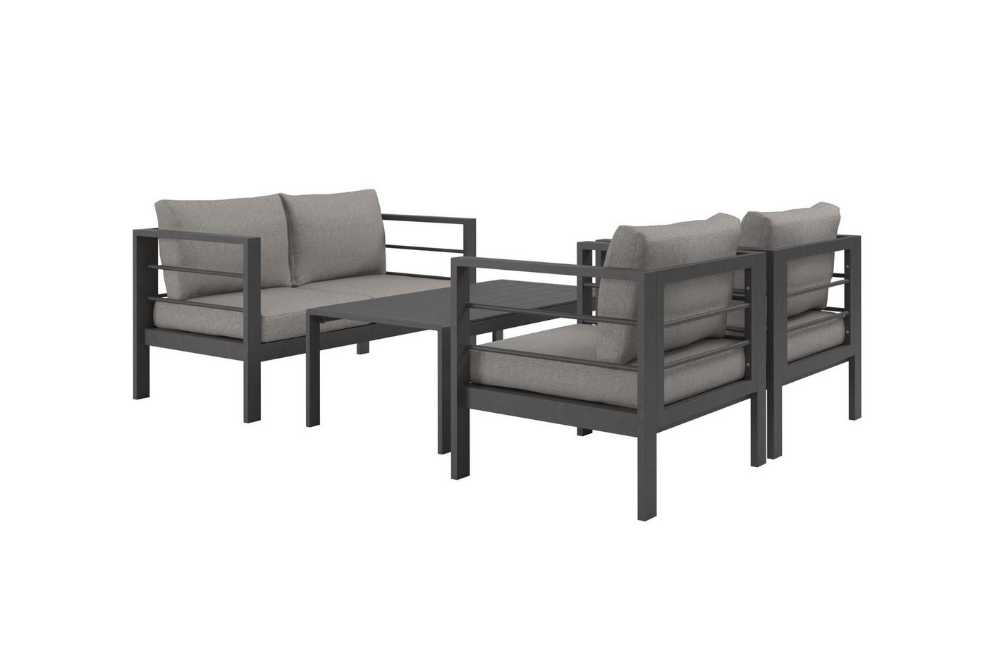 KONIFERA Gartenlounge-Set »New Jersey«, (Set, 12-tlg., 1x2er Sofa, 2 Sessel, Tisch 62x110x41 cm, inkl. Auflagen), Tischplatte aus Nonwood – Bild 2 von 5
