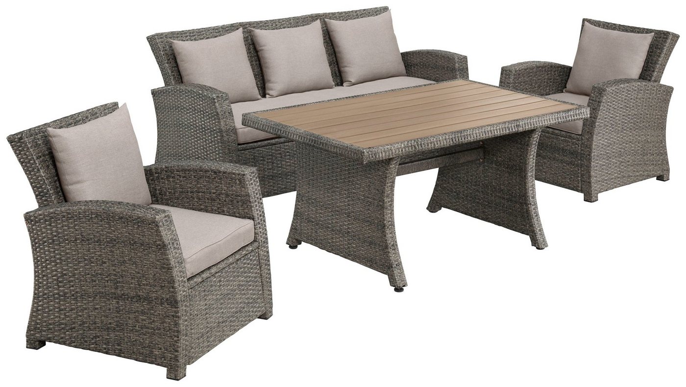 KONIFERA Gartenlounge-Set Siros, (Set, 12-tlg., 1x 3er Sofa, 2x Sessel, 1x Tisch 135x82x65cm, inkl. Auflagen), Polyrattan, Stahl, Tischplatte aus Nonwood, geeig – Bild 2 von 5