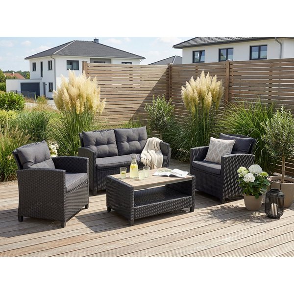 KONIFERA Gartenlounge-Set St. Tropez, (Set, 11-tlg., 1x2er Sofa, 2x Sessel,1x Tisch 90x55x42,5cm, inkl. Auflagen), Polyrattan, Stahl, Ablage unter dem Tisch, Ba