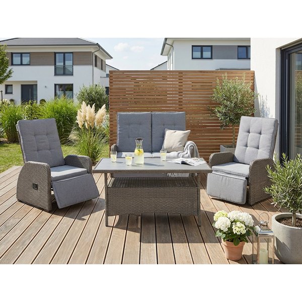 KONIFERA Gartenlounge-Set Vigo, (Set, 8-tlg., 2x Sessel, 1x 2er Sofa, 1x Tisch 120x60x60cm, inkl. Auflagen), Polyrattan, Aluminium, verstellbare Rückenlehne und