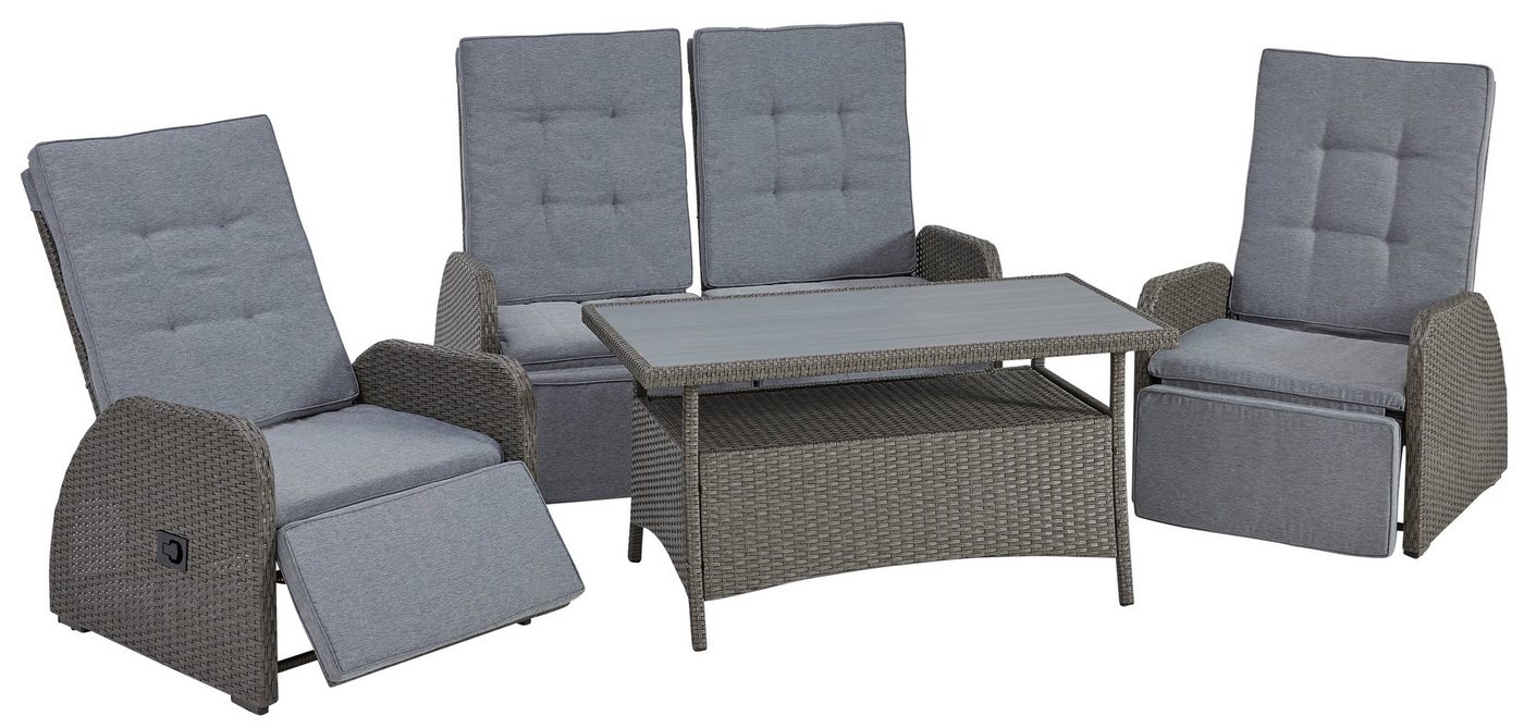 KONIFERA Gartenlounge-Set Vigo, (Set, 8-tlg., 2x Sessel, 1x 2er Sofa, 1x Tisch 120x60x60cm, inkl. Auflagen), Polyrattan, Aluminium, verstellbare Rückenlehne und – Bild 2 von 5