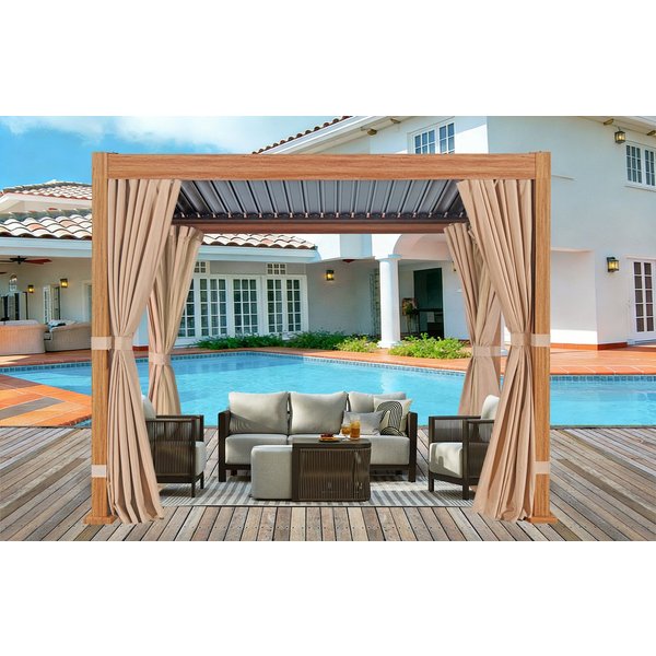 KONIFERA Pavillon Pergola Alhambra, Terrassendach mit Aluminiumpfosten, 3x3 oder 3x4 m, holzfarben, 4 Seitenteile, verstellbare Dachlamellen