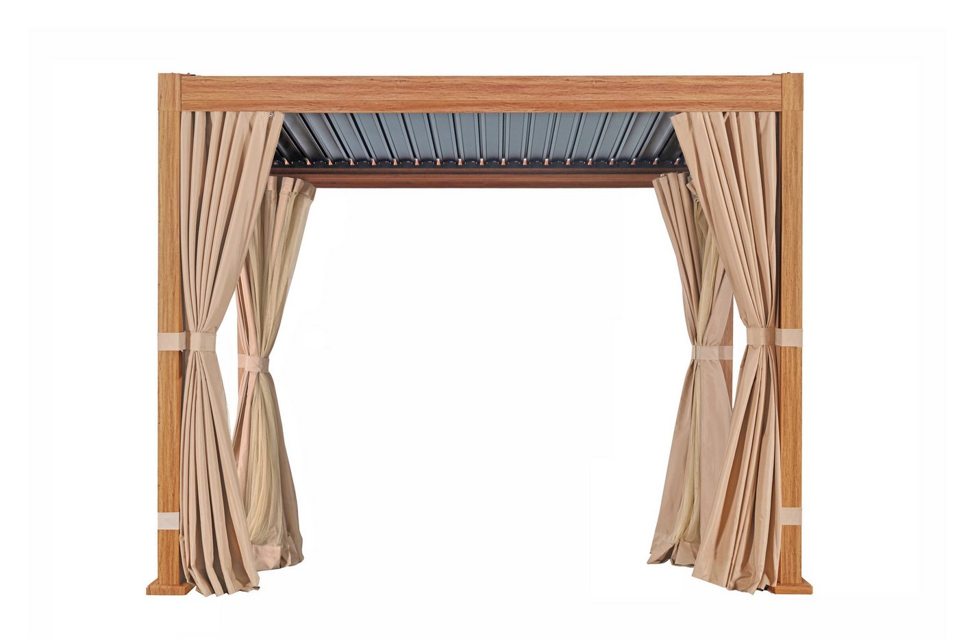 KONIFERA Pavillon Pergola Alhambra, Terrassendach mit Aluminiumpfosten, 3x3 oder 3x4 m, holzfarben, 4 Seitenteile, verstellbare Dachlamellen – Bild 5 von 5
