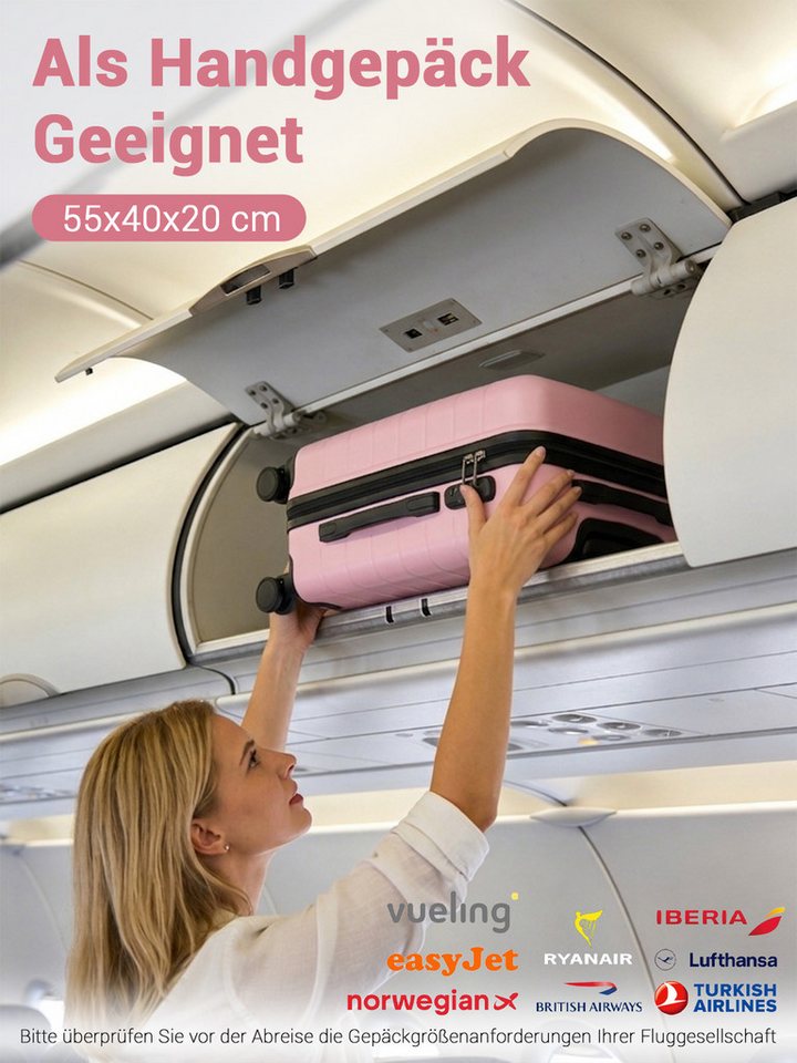 KONO Handgepäckkoffer, leichter ABS-Hartschalenkoffer mit 360° geräuscharmen Rollen – Bild 3 von 5