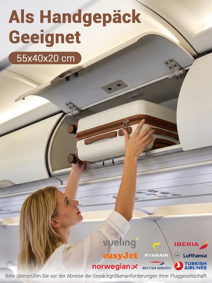 KONO Handgepäckkoffer, leichter ABS-Hartschalenkoffer mit 360° geräuscharmen Rollen – Bild 3 von 5
