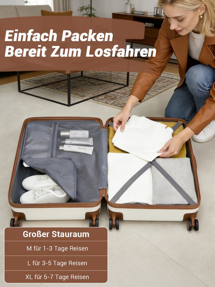 KONO Handgepäckkoffer, leichter ABS-Hartschalenkoffer mit 360° geräuscharmen Rollen – Bild 5 von 5