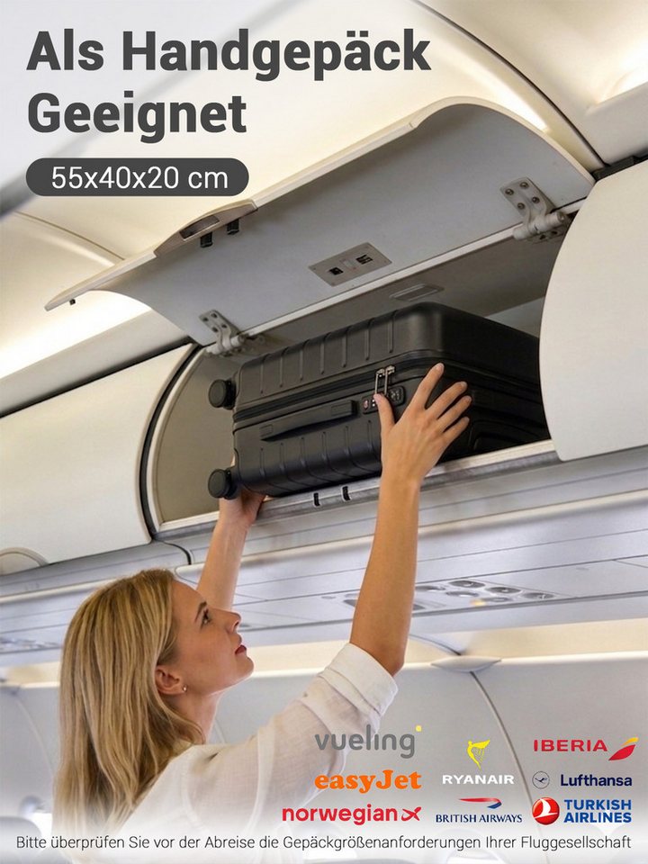 KONO Handgepäckkoffer, leichter ABS-Hartschalenkoffer mit 360° geräuscharmen Rollen – Bild 3 von 5