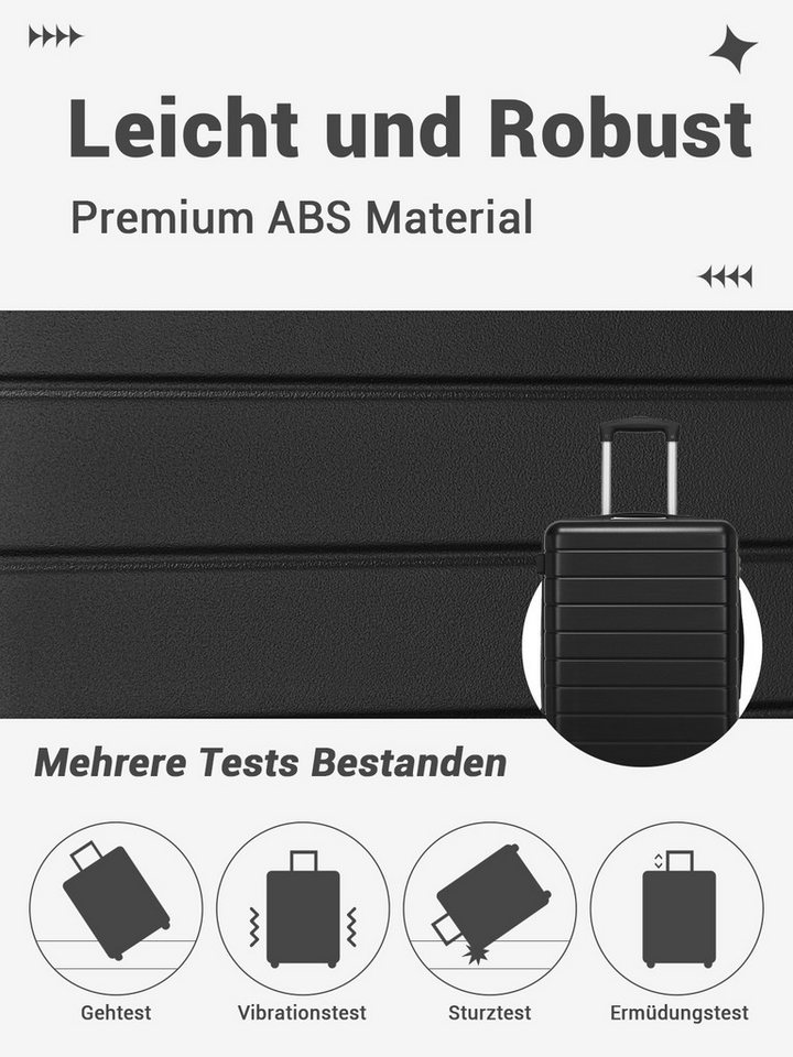 KONO Handgepäckkoffer, leichter ABS-Hartschalenkoffer mit 360° geräuscharmen Rollen – Bild 4 von 5