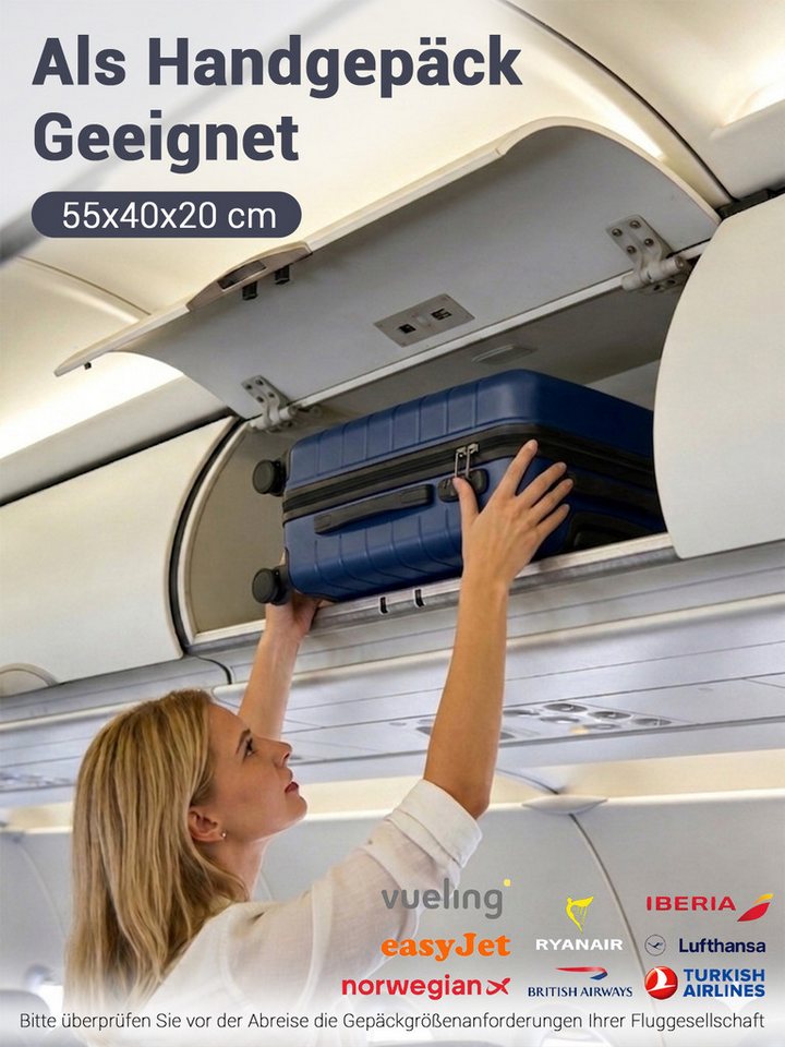 KONO Handgepäckkoffer, leichter ABS-Hartschalenkoffer mit 360° geräuscharmen Rollen – Bild 3 von 5