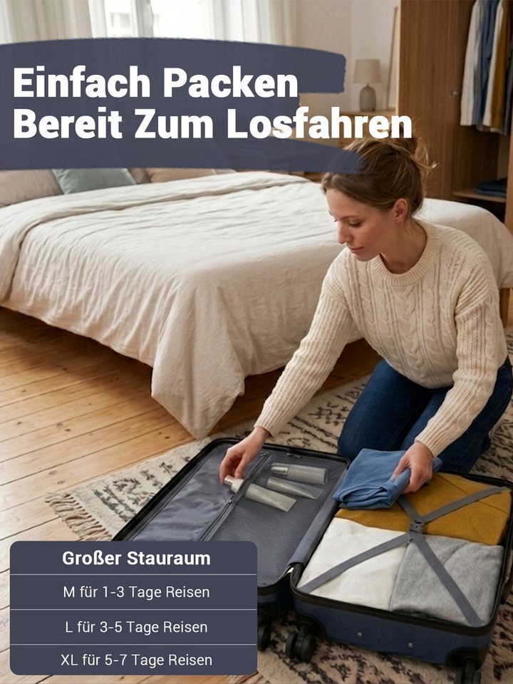 KONO Handgepäckkoffer, leichter ABS-Hartschalenkoffer mit 360° geräuscharmen Rollen – Bild 5 von 5