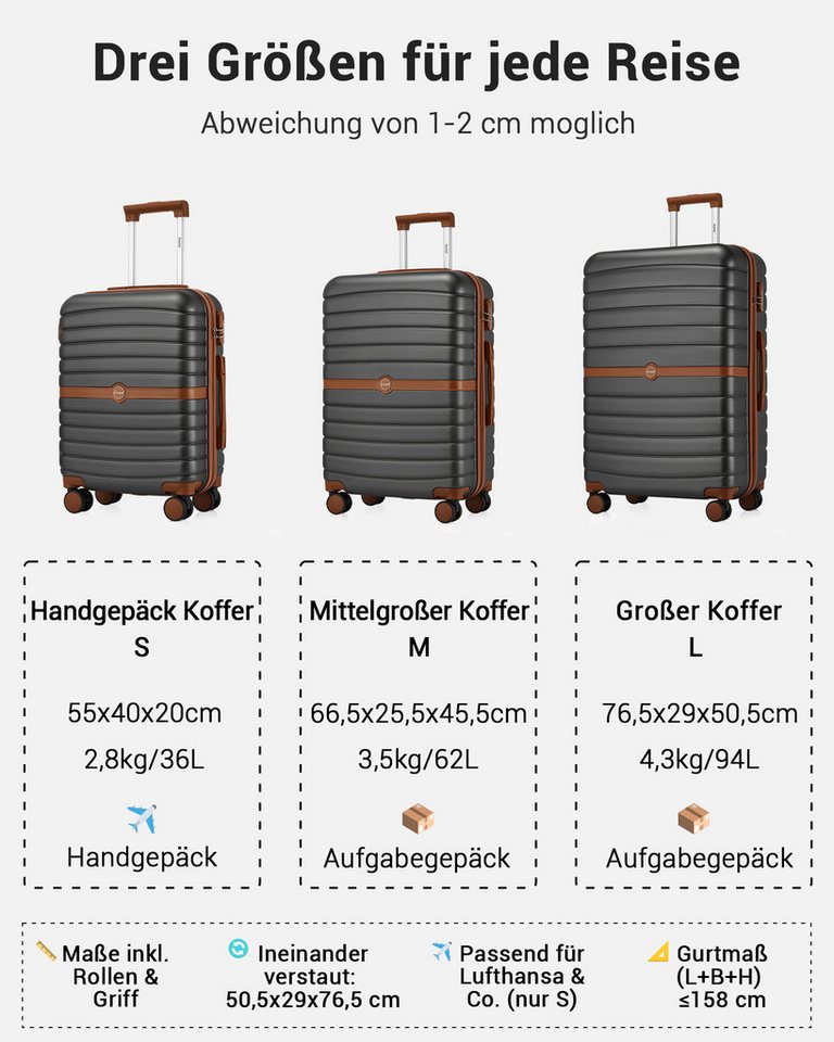 KONO Handgepäckkoffer Koffer Trolley ABS+PC Hartschalenkoffer – Bild 2 von 5