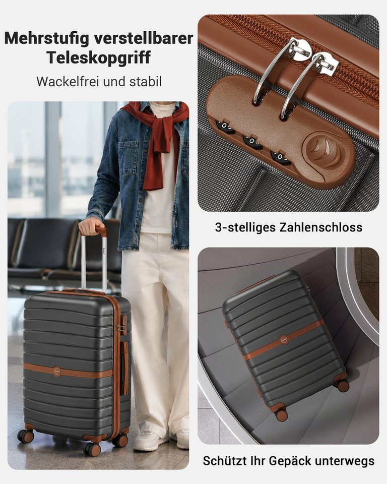 KONO Handgepäckkoffer Koffer Trolley ABS+PC Hartschalenkoffer – Bild 5 von 5