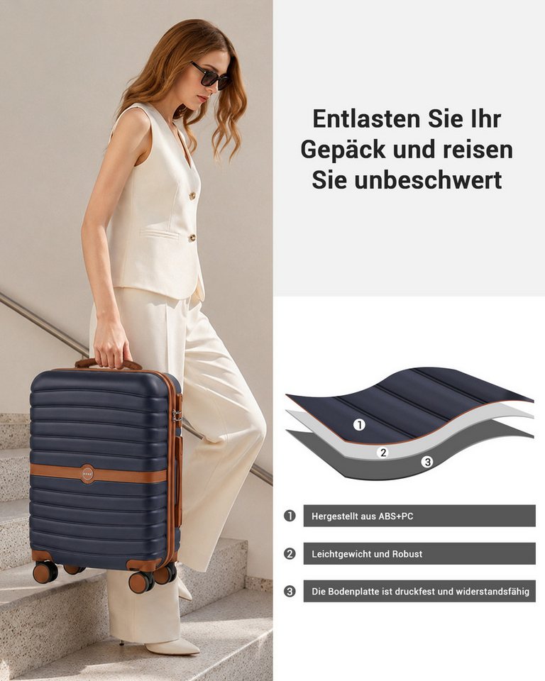 KONO Handgepäckkoffer Koffer Trolley ABS+PC Hartschalenkoffer – Bild 3 von 5
